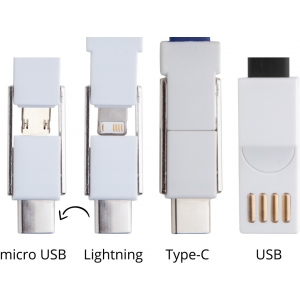 Кабель-брелок micro USB, USB-C и Lightning, черный