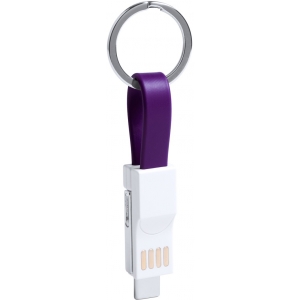 Кабель-брелок micro USB, USB-C и Lightning, фиолетовый