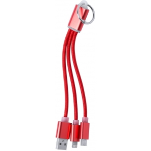 Кабель-брелок micro USB, USB-C и Lightning, красный