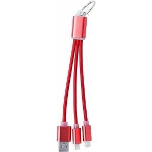 Кабель-брелок micro USB, USB-C и Lightning, красный