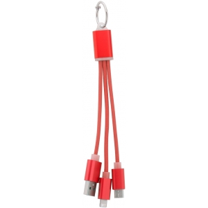 Кабель-брелок micro USB, USB-C и Lightning, красный