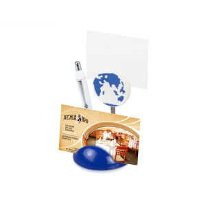Подставка для визиток и ручки с держателем для бумаги Глобус, синий