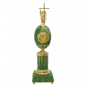 Часы Пасхальные кварцевые (малахит, бронза, позолота)