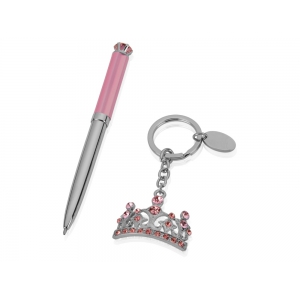 Набор Корона: ручка шариковая, брелок, розовый/серебристый