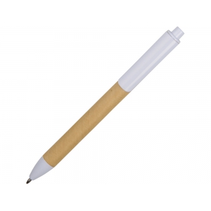 Ручка картонная пластиковая шариковая Эко 2.0, бежевый/белый