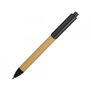 Ручка картонная пластиковая шариковая Эко 2.0, бежевый/черный