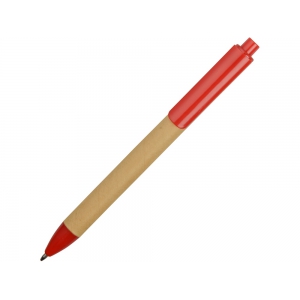 Ручка картонная пластиковая шариковая Эко 2.0, бежевый/красный