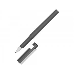 Ручка пластиковая шариковая трехгранная Nook с подставкой для телефона в колпачке, серый/белый