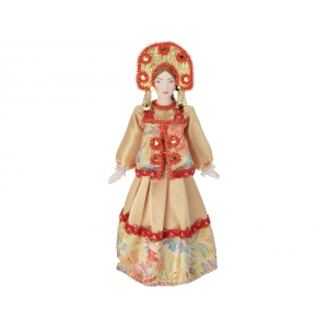 Набор Катерина: кукла в народном костюме, платок в деревянном сундуке, золтистый/красный