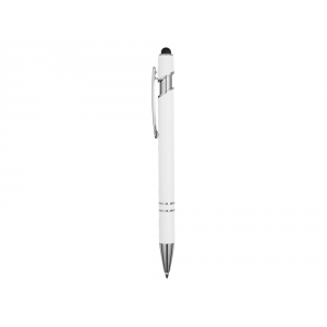 Ручка металлическая soft-touch шариковая со стилусом Sway, белый/серебристый