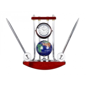 Настольный прибор Сенатор: часы с глобусом, две ручки на подставке