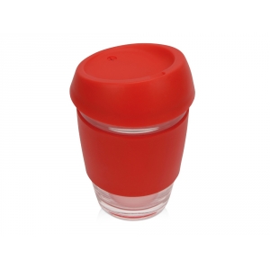 Стеклянный стакан Monday с силиконовой крышкой и манжетой, 350мл, красный