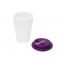 Пластиковый стакан Take away с двойными стенками и крышкой с силиконовым клапаном, 350 мл, белый/фиолетовый