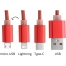 Кабель-брелок micro USB, USB-C и Lightning, красный